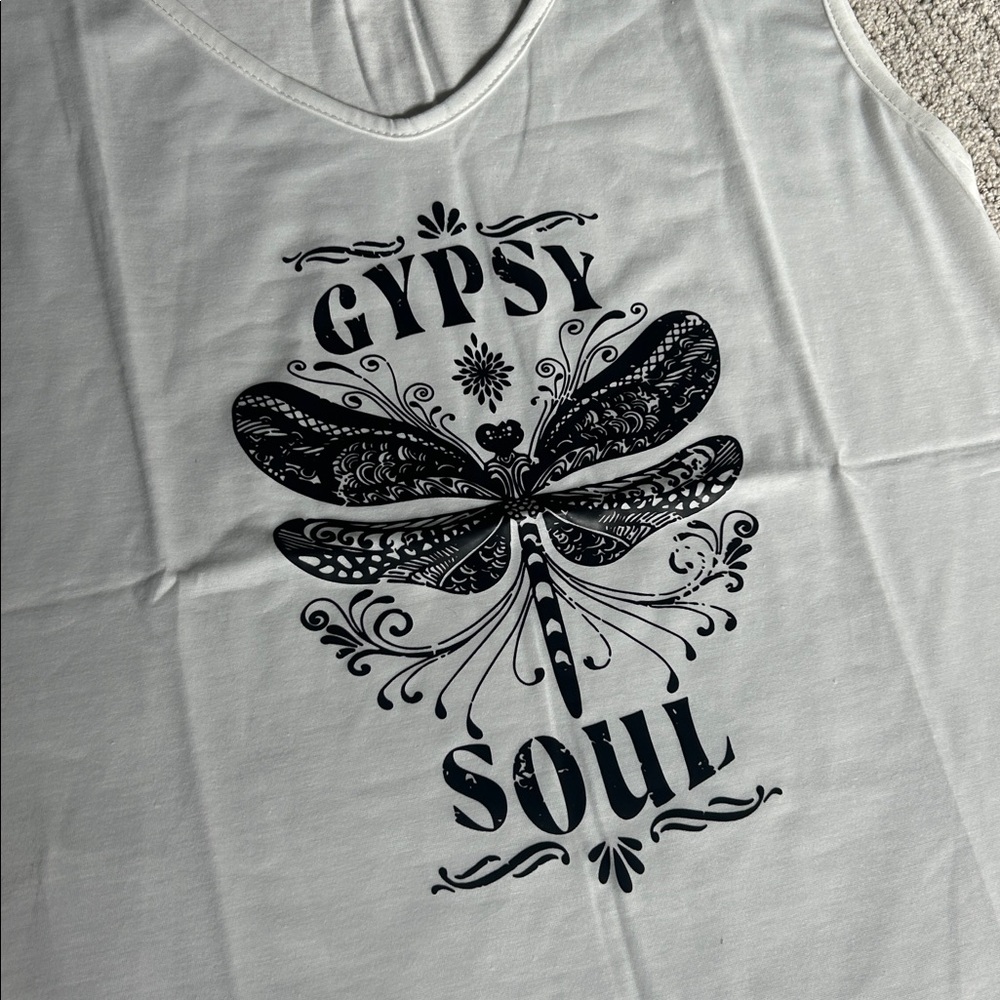 Gypsy Soul Tank Wide Straps White Black New Size Small Oversized - Picture 2 of 5